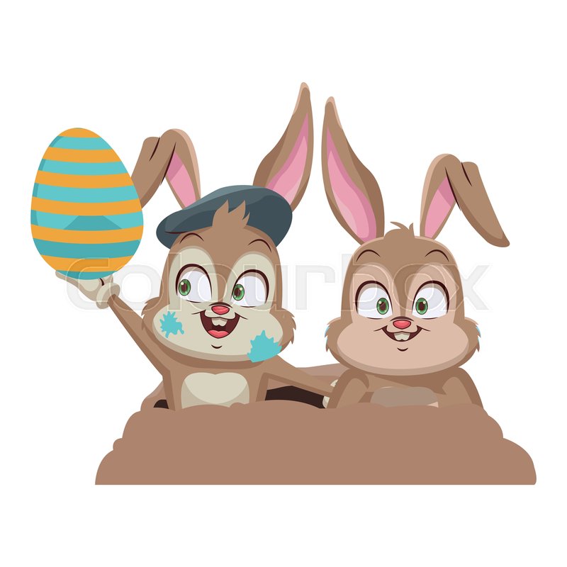 Rabbits couple in ground cartoons ... | Stock vector | Colourbox