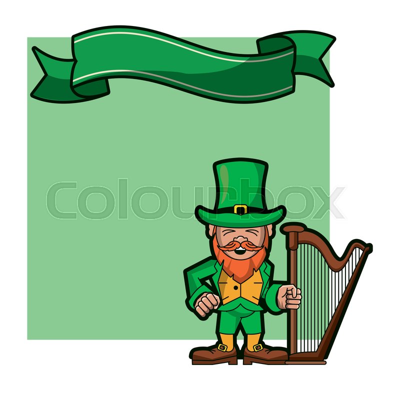 Irish Elf With Harp Cartoon Frame With Stock Vector Colourbox