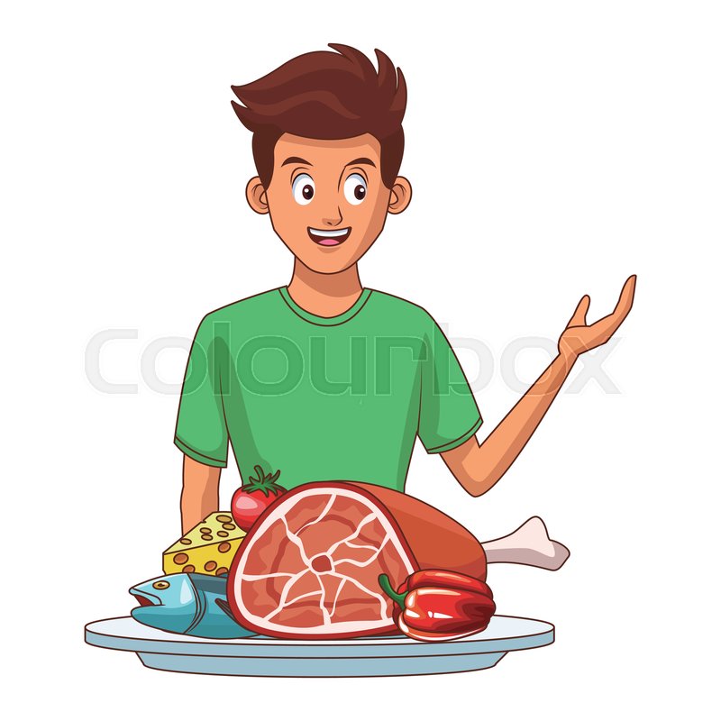 Young Man Eating Healthy Food Cartoon Stock Vector Colourbox