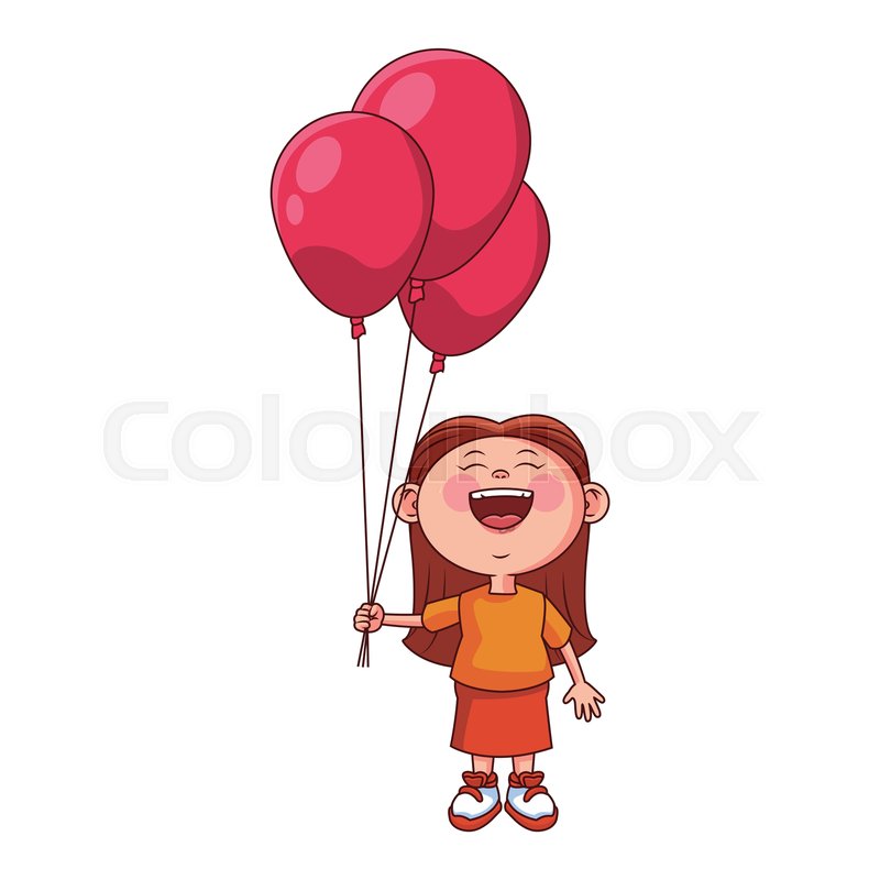 Cute girl with balloons cartoon vector Stock vector Colourbox