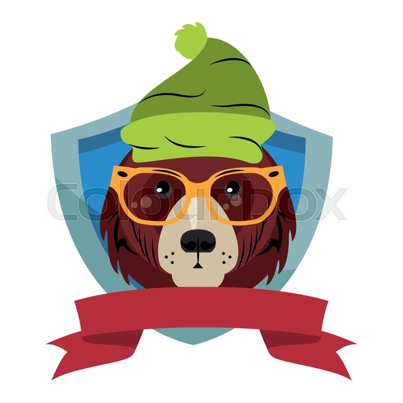 Hipster Bear Cool Sketch On Badge Stock Vector Colourbox