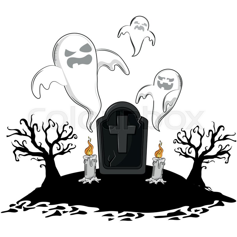 Halloween Ghosts On Cemetery Cartoon Stock Vector Colourbox