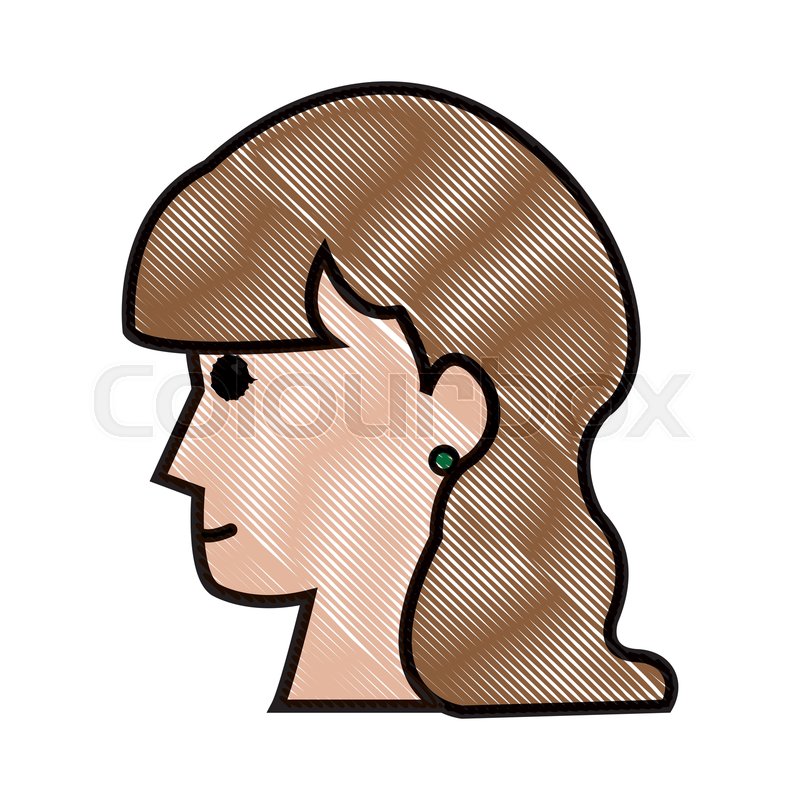 Drawing Profile Head Woman Female Long Stock Vector Colourbox