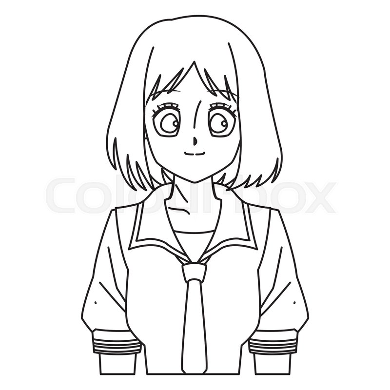 Cartoon Girl Anime Character Outline Stock Vector Colourbox