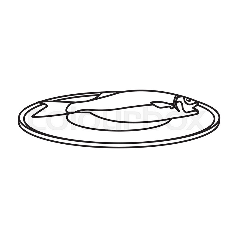 Fish with leaves on a plate dinner Stock vector Colourbox