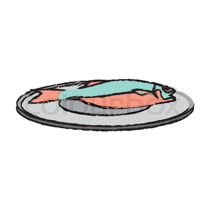 Drawn fish on a plate fresh health Stock vector Colourbox