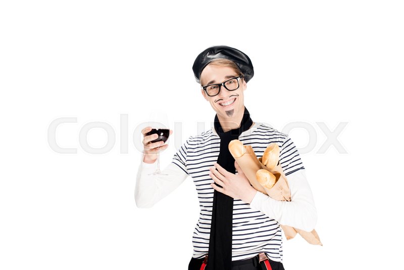 Handsome french man holding glass of Stock image