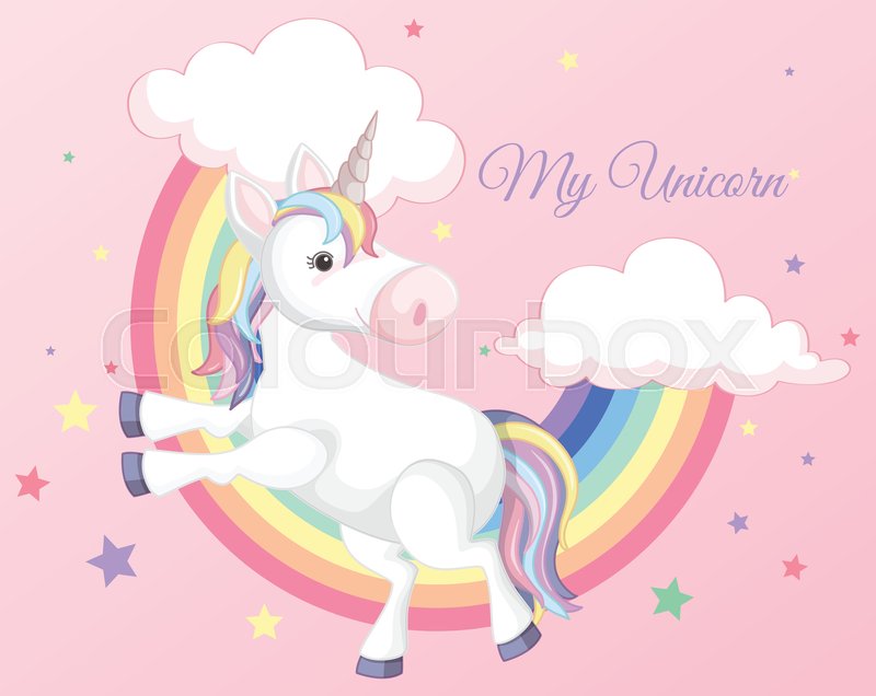 Unicorn with Rainbow on Pink Background | Stock vector | Colourbox