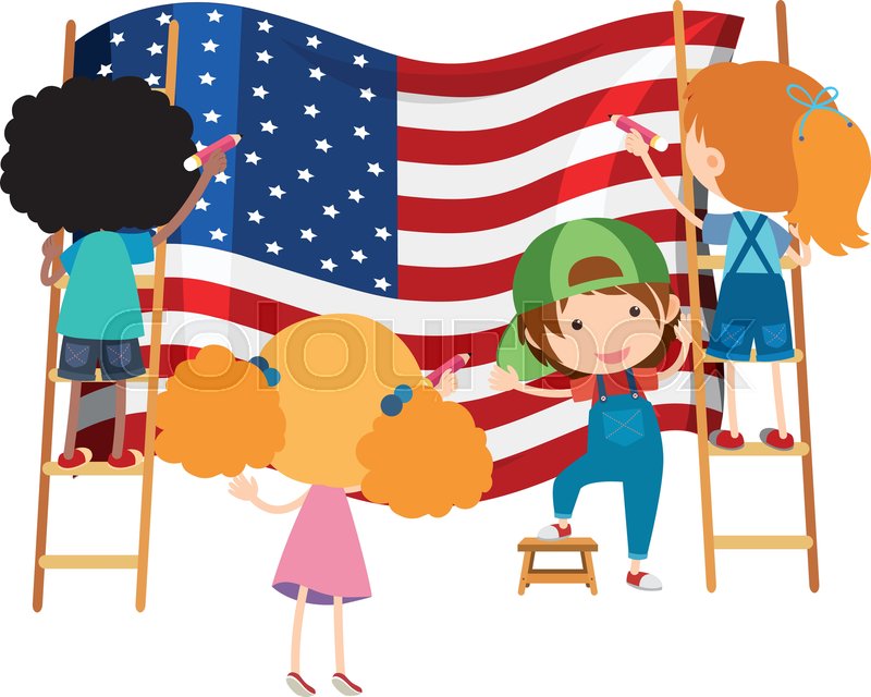 Kids Drawing American Flag On White Stock Vector Colourbox
