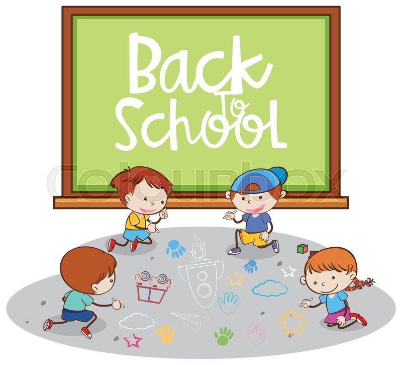 Back To School Banner With Students Stock Vector Colourbox