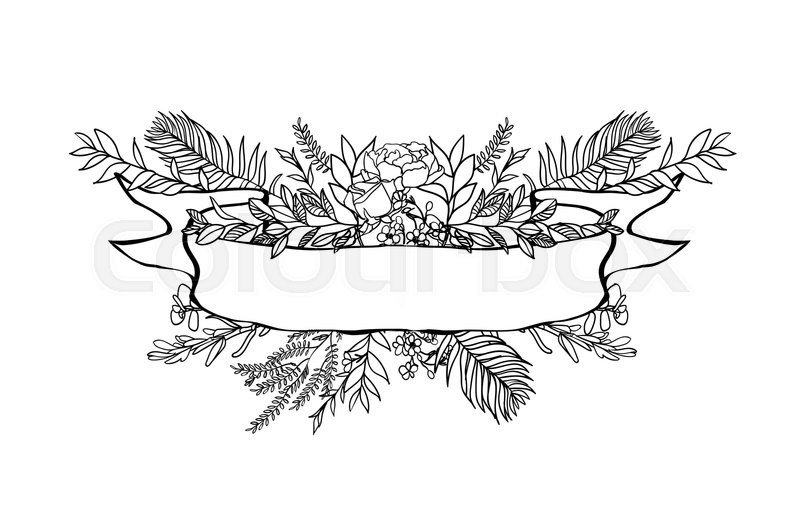 Set Of Floral Ribbon Banner Hand Stock Vector Colourbox