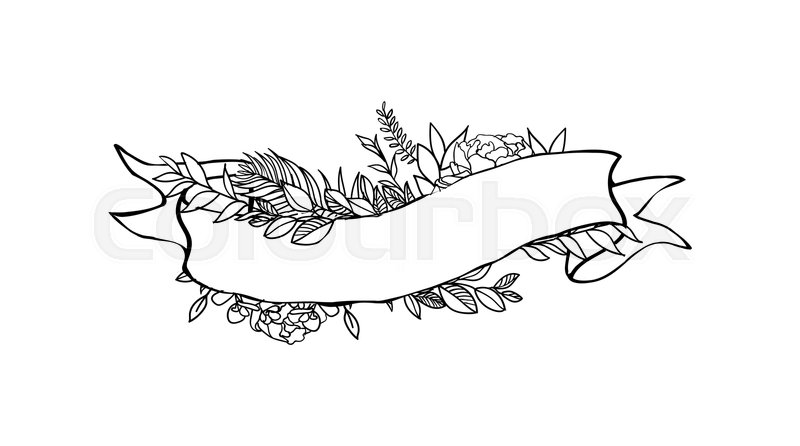 Set Of Floral Ribbon Banner Hand Stock Vector Colourbox