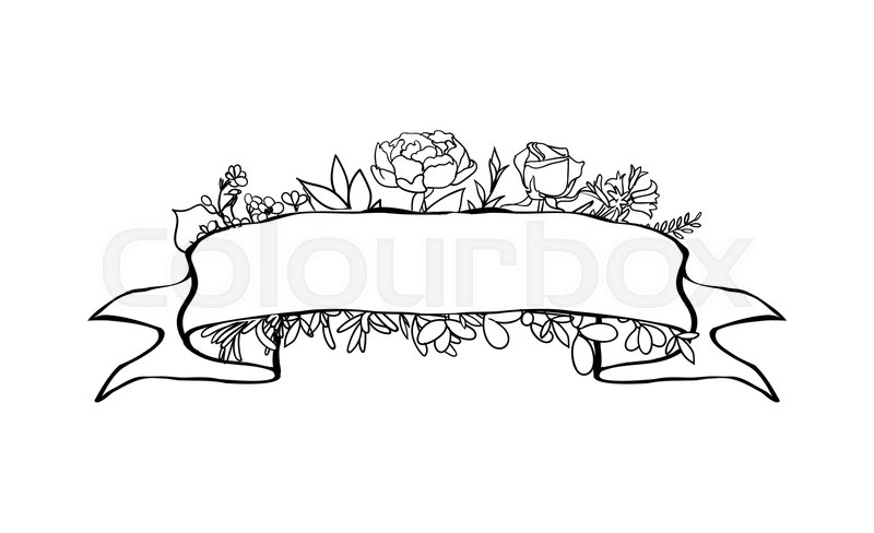 Set Of Floral Ribbon Banner Hand Stock Vector Colourbox