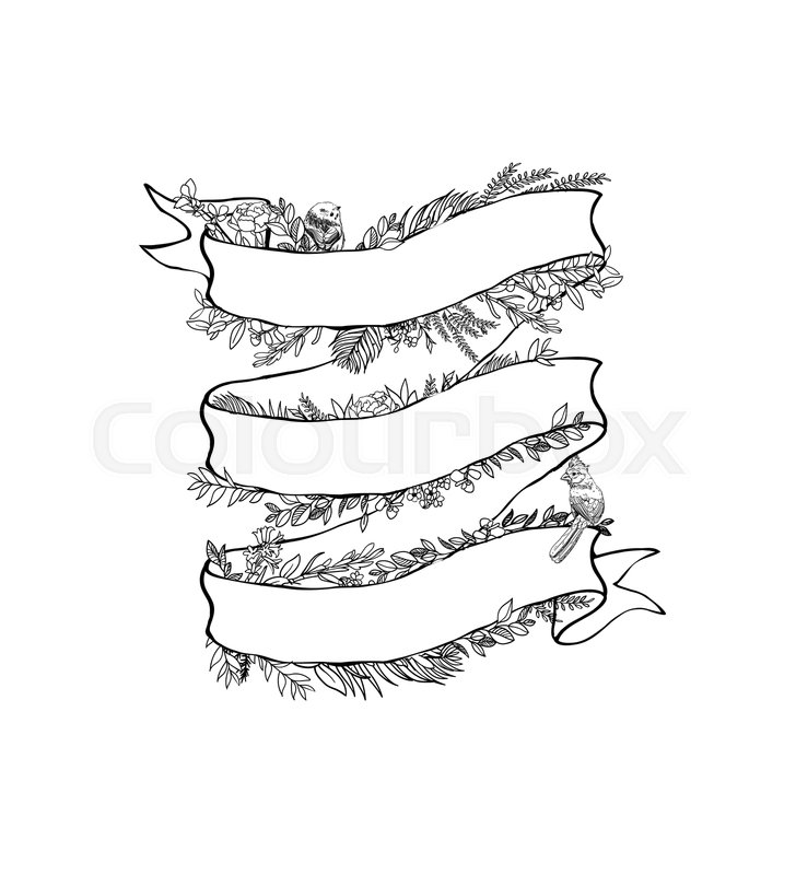 Floral Ribbon Banner Hand Drawn Stock Vector Colourbox