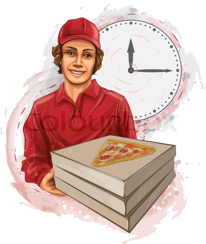 Pizza Delivery Man Holding A Cardboard Stock Vector Colourbox