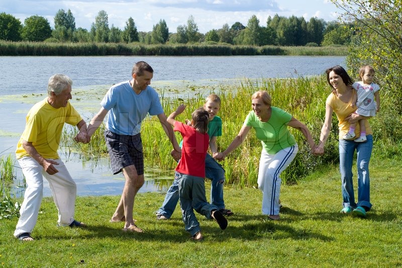 family playing outside