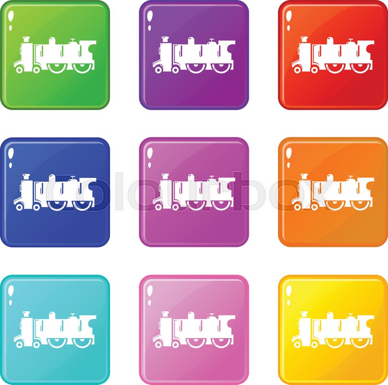 Old steam locomotive icons set 9 color ... | Stock vector | Colourbox