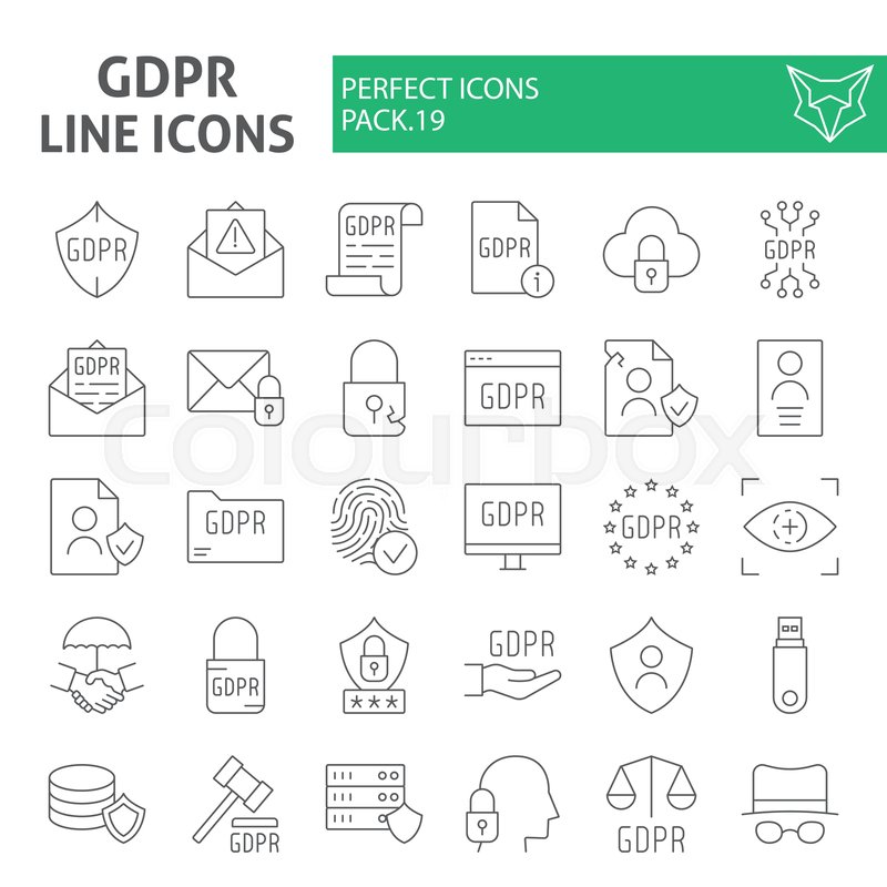 Gdpr Thin Line Icon Set General Data Stock Vector Colourbox
