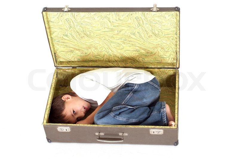 Boy in suitcase Stock image Colourbox
