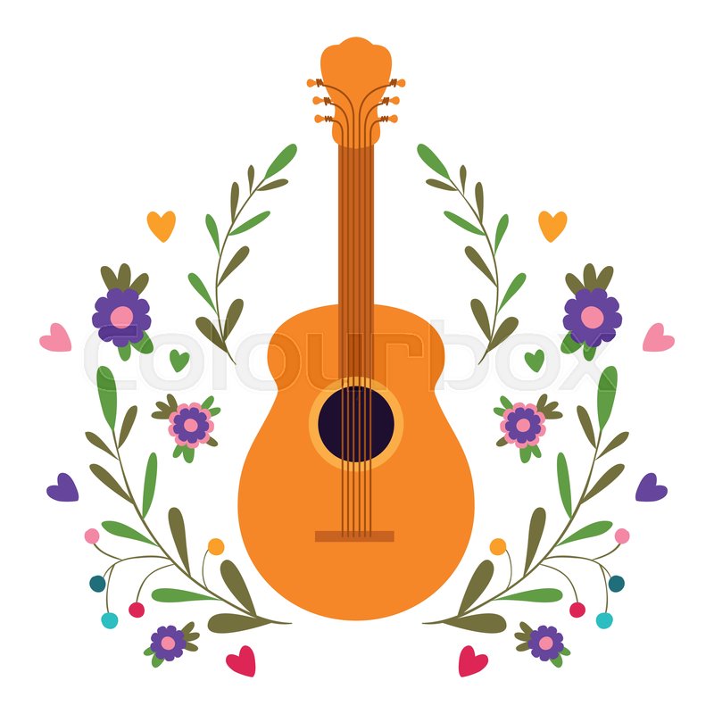 Floral Acoustic Guitar - Acoustic Guitar With Floral Wreath Stock Vector Colourbox