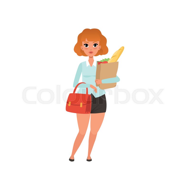 Fat Red Haired Lady With Handbag And Stock Vector Colourbox