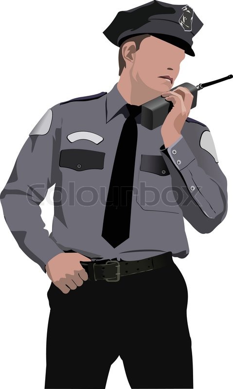 Policeman communicate by walkie-talkie | Stock vector | Colourbox