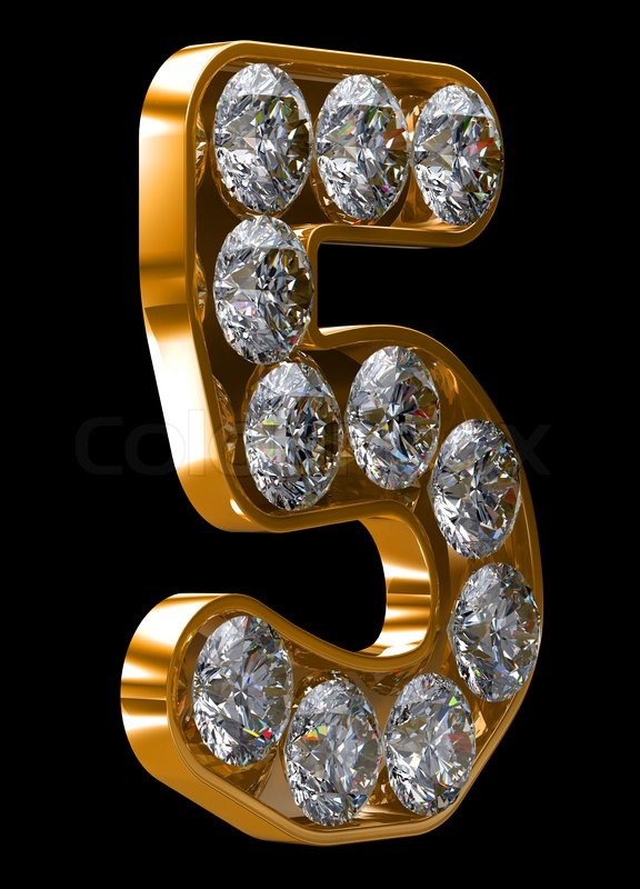 Golden 5 numeral incrusted with Stock image Colourbox