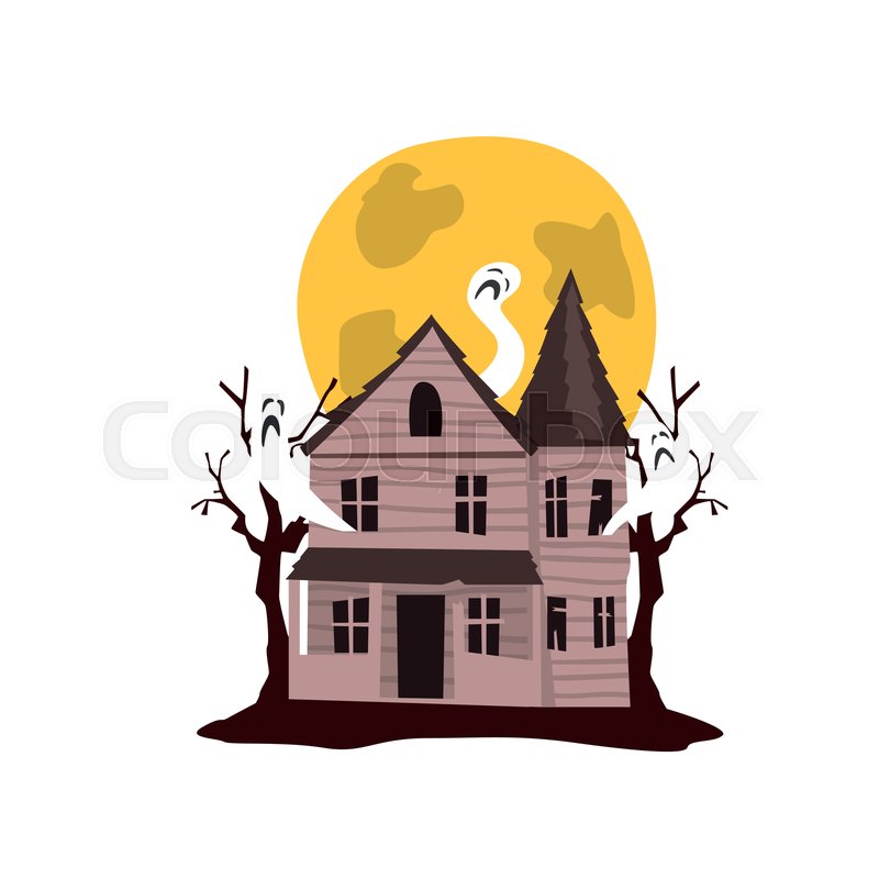 Spooky Haunted Castle And Full Moon Stock Vector Colourbox