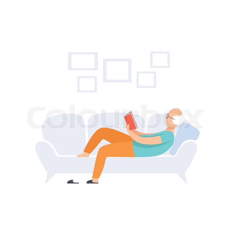 Senior Man Character Lying On The Sofa Stock Vector Colourbox
