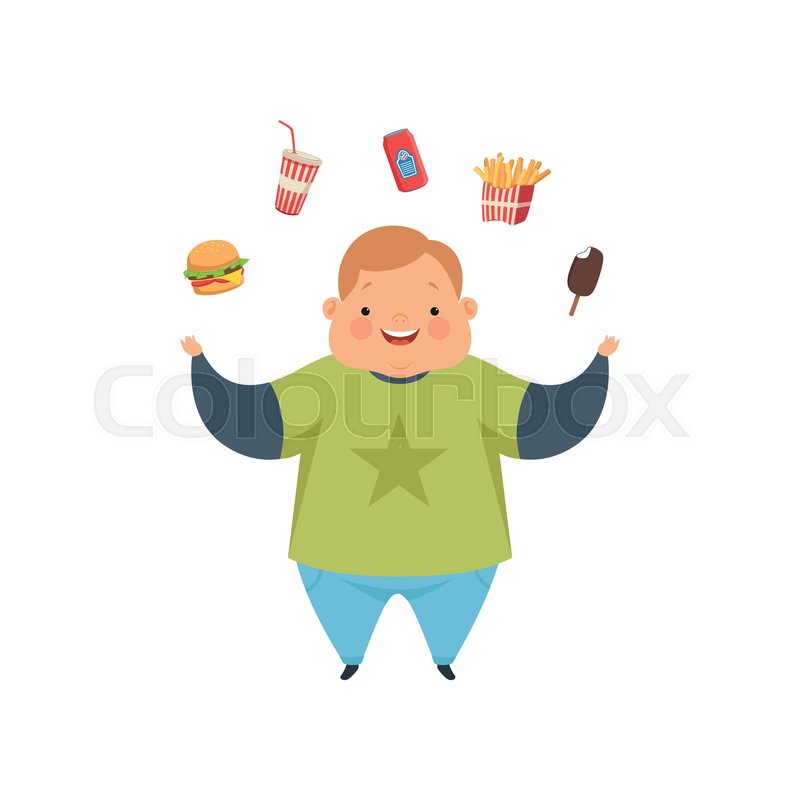 Overweight Boy Juggling Fast Food Stock Vector Colourbox