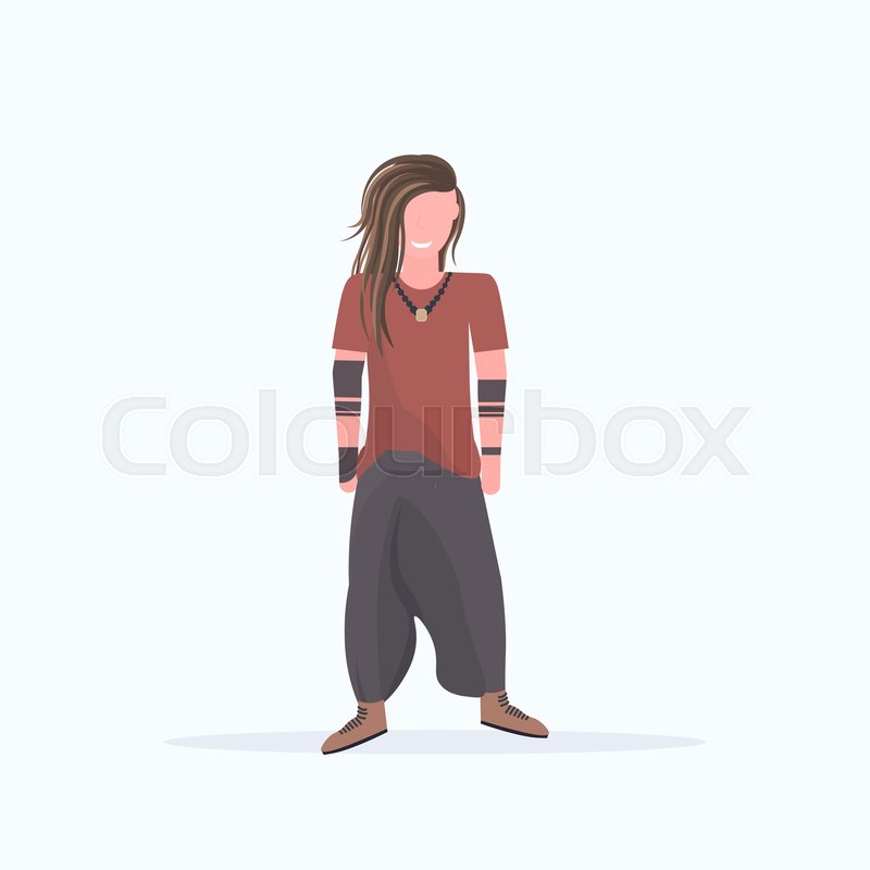 Happy Long Haired Man Hippie Standing Stock Vector Colourbox