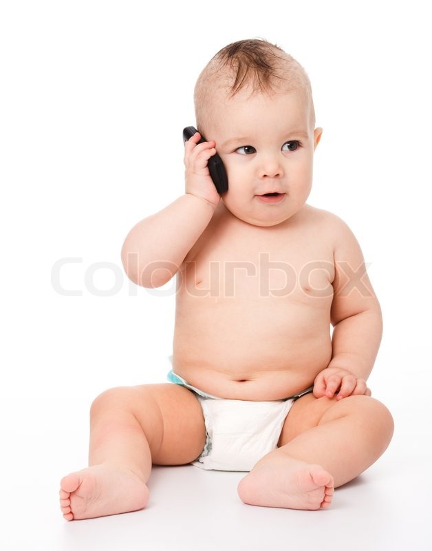 Image of cute babies talking on the phone