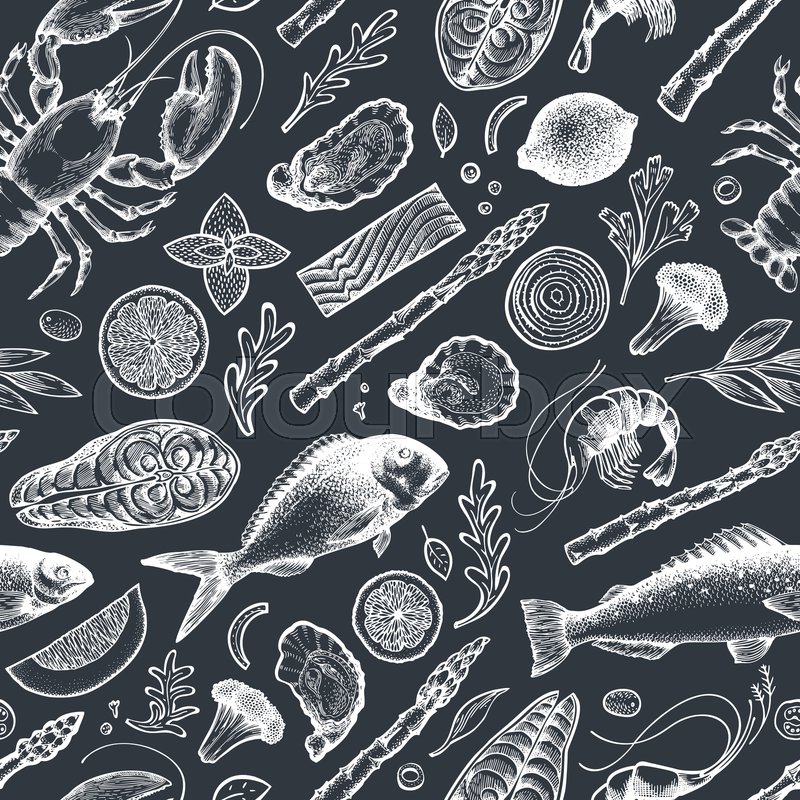 Seafood And Fish Seamless Pattern Stock Vector Colourbox