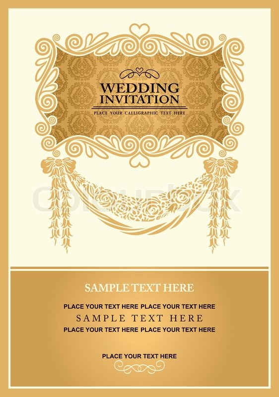 Wedding invitation card, abstract background, vintage frame and banner, gold  damask wallpaper, baroque style label, fashion pattern, graphic ornament  for decoration and design | Stock vector | Colourbox