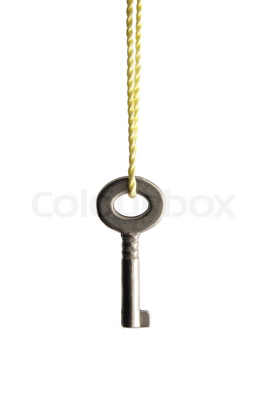 Small key hanging on a rope. Isolated ... | Stock image | Colourbox