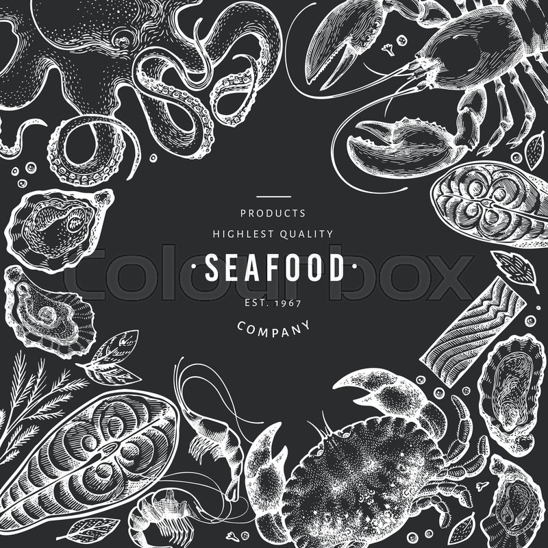 Seafood And Fish Design Template Hand Stock Vector Colourbox