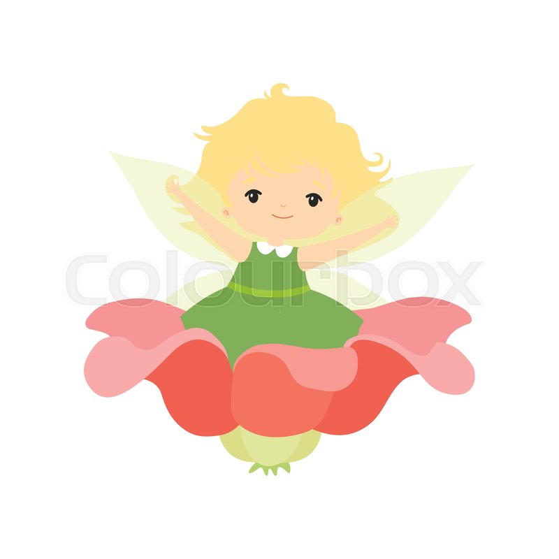 Little Forest Fairy Sitting on Flower, ... | Stock vector | Colourbox
