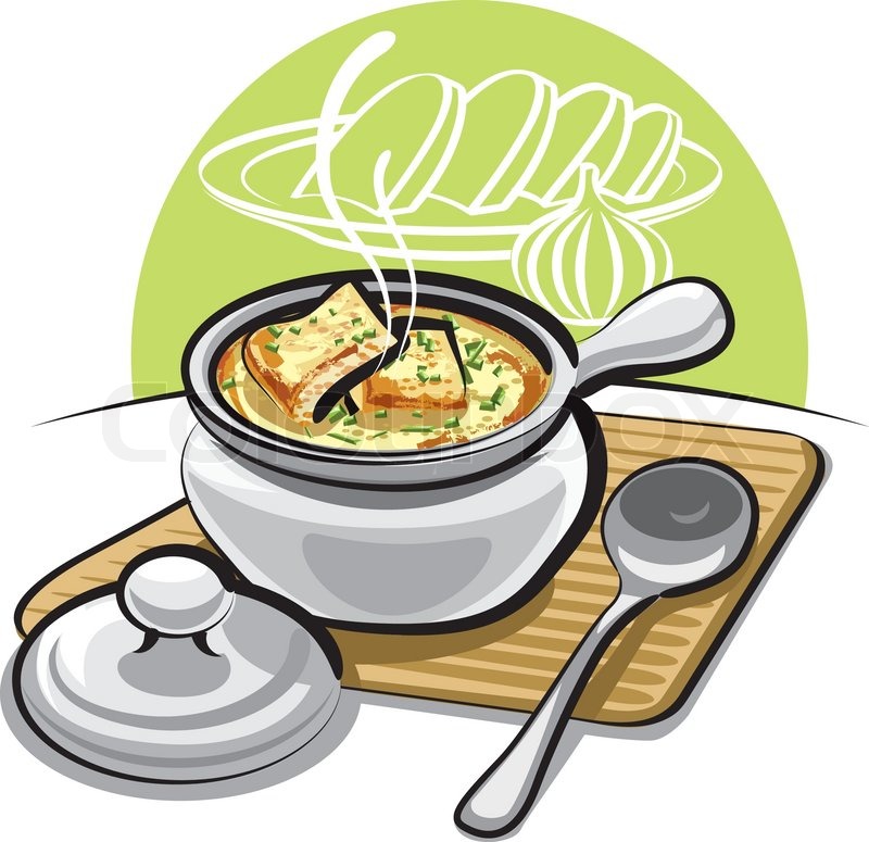 French onion soup with croutons and Stock vector Colourbox