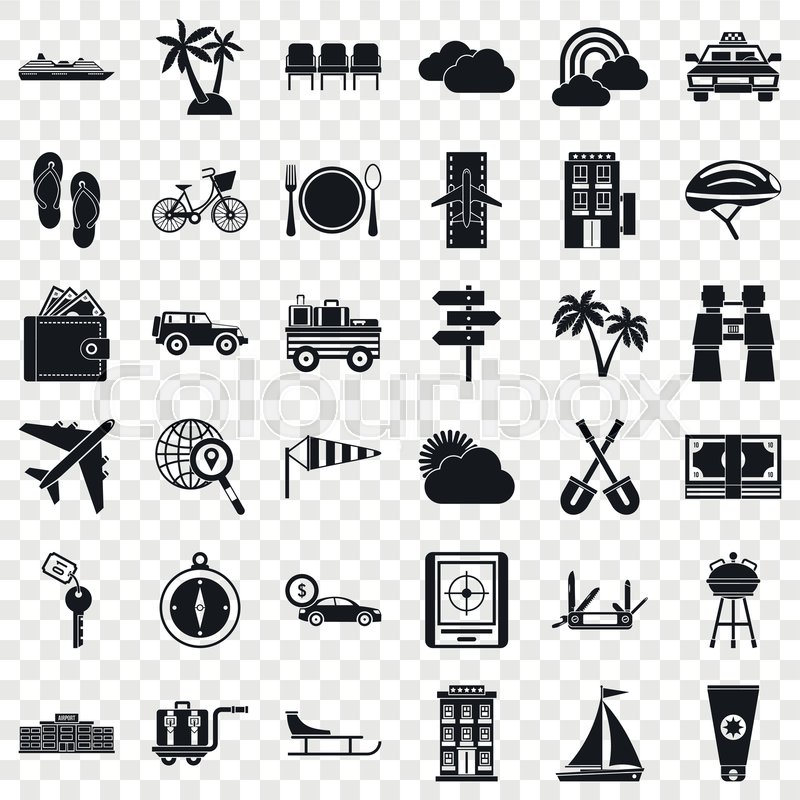 Trip icons set. Simple style of 36 Stock vector Colourbox