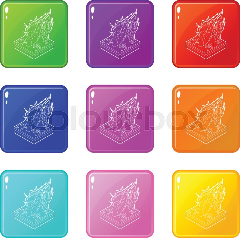 Forest fire icons set 9 color | Stock vector | Colourbox
