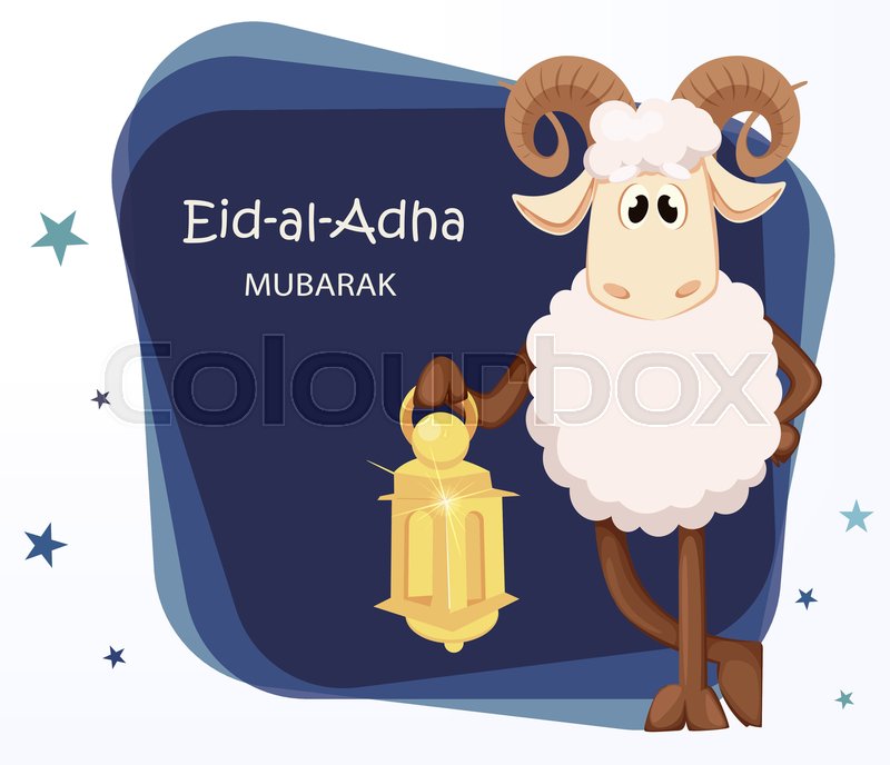 Eid al Adha Mubarak greeting card with funny ram | Stock vector | Colourbox Eid al Adha Mubarak greeting card with funny ram | Stock vector | Colourbox