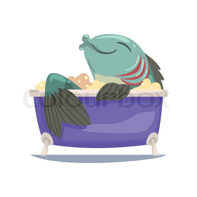 Funny Big Fish Taking Bath, Funny Stock vector Colourbox