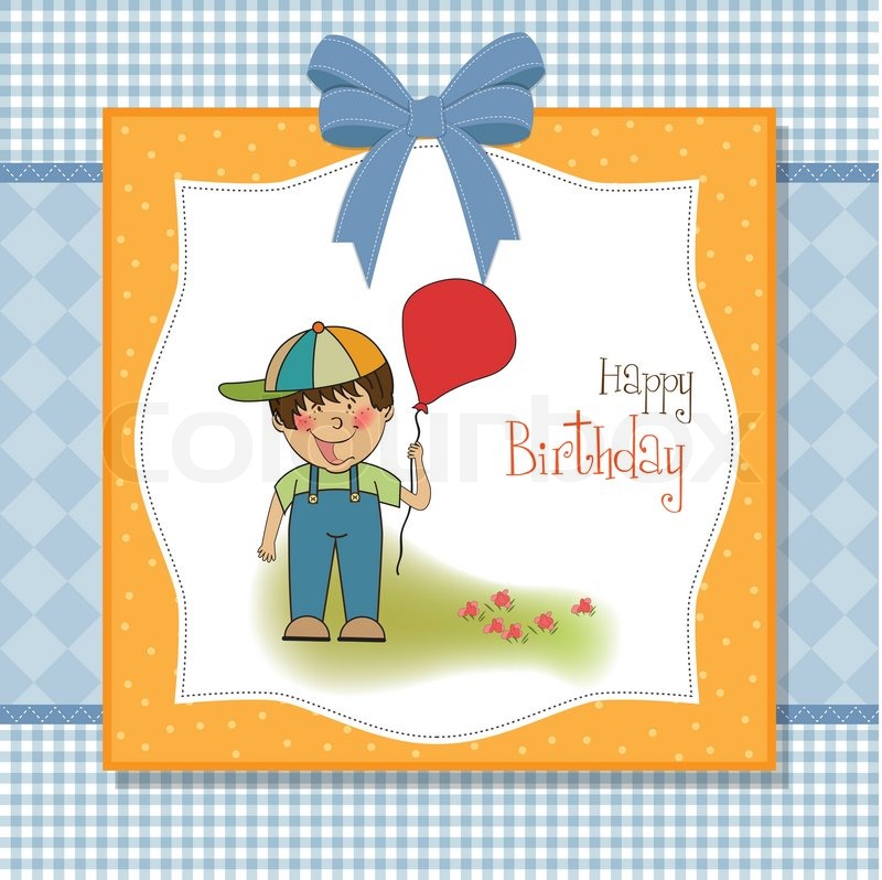  Birthday  greeting card  with little boy  Stock Vector 