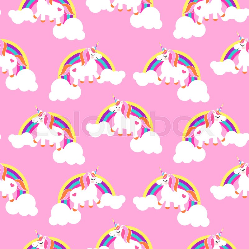 Cute unicorns and rainbows pink seamless pattern. Fairytale pony ...