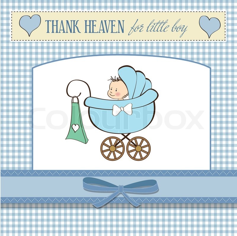 baby boy announcement card with baby and pram stock vector colourbox