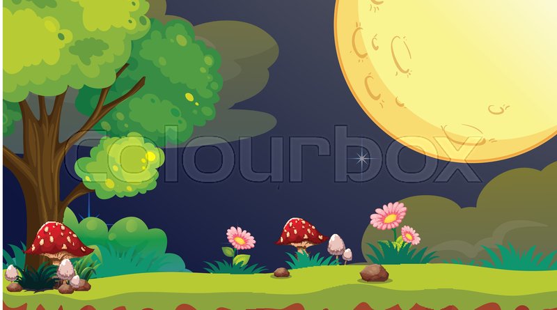Night Park Scene With Full Moon Stock Vector Colourbox