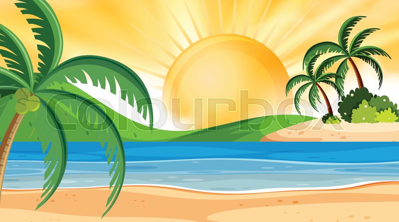 Sunset Beach Background Scene Stock Vector Colourbox