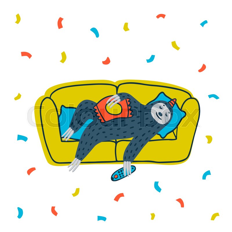 Animal Party Lazy Sloth Party Cute Stock Vector Colourbox