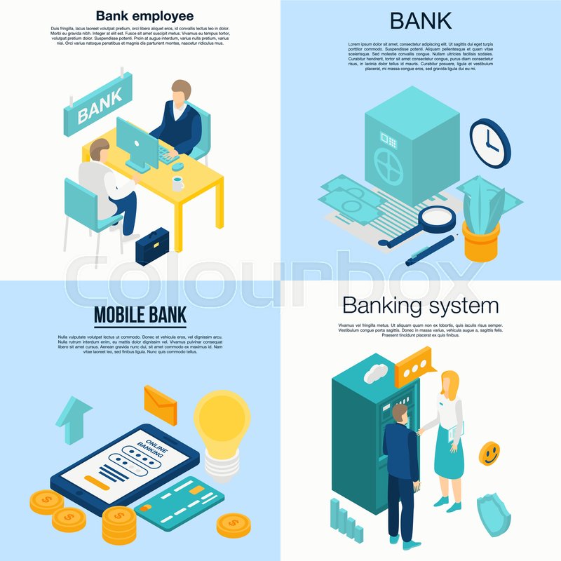 Bank Employee Banner Set Isometric Stock Vector Colourbox
