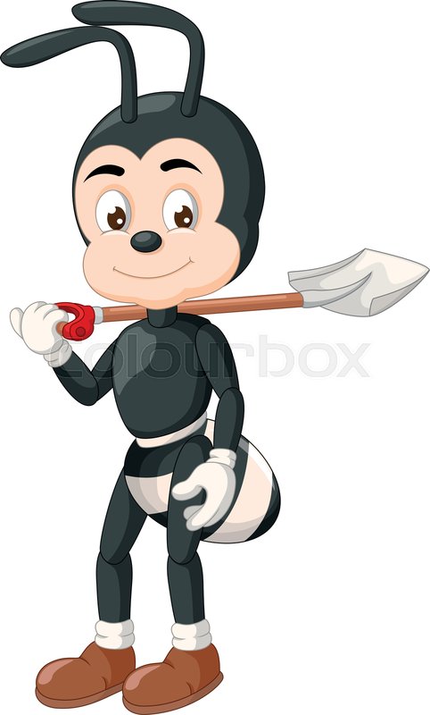 Funny Black Ant With Shovel Cartoon Stock Vector Colourbox
